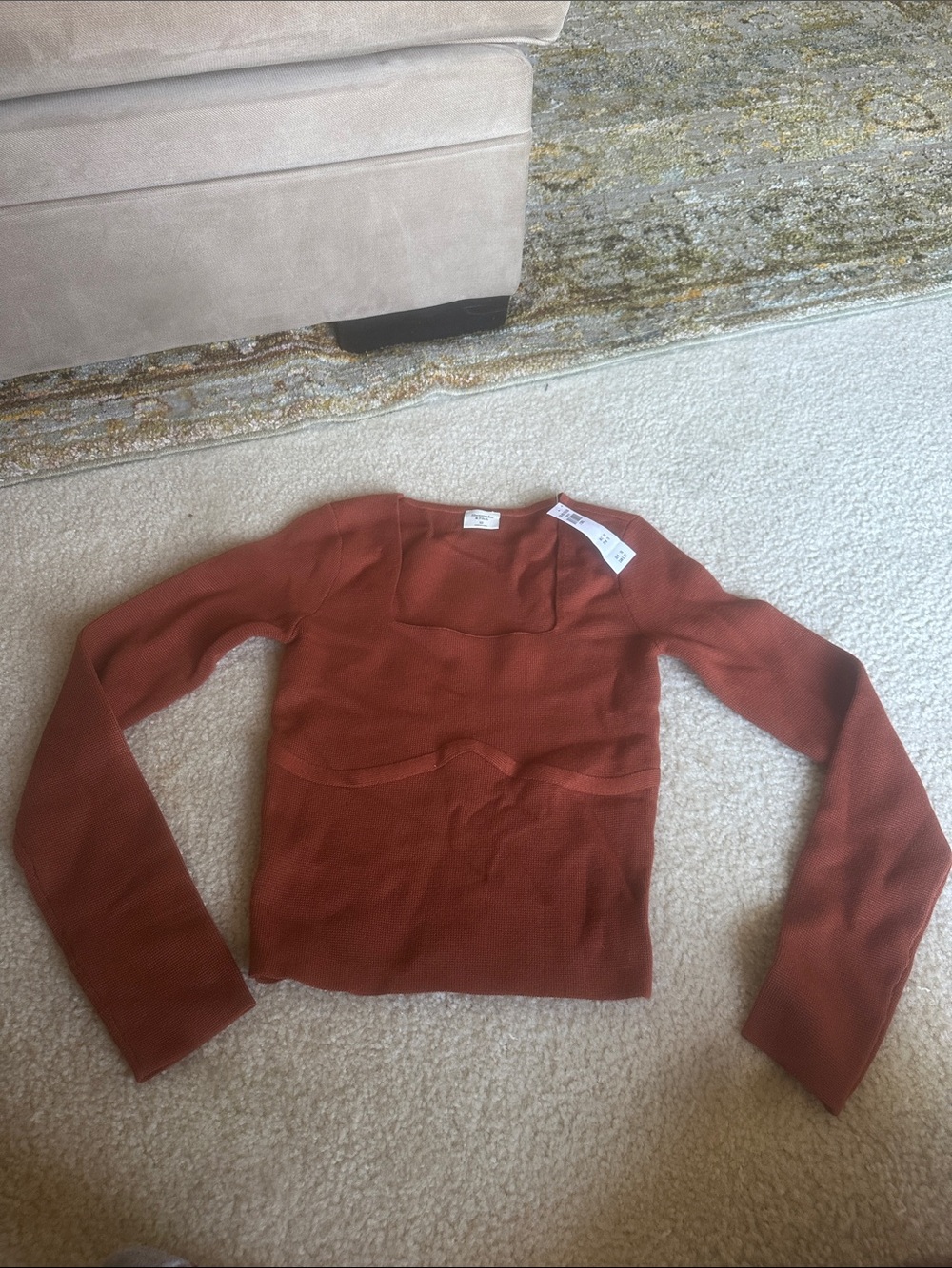 Abercrombie & Fitch Rust Square-Neck Long Sleeve Top
